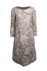 Current Boutique-120% Lino - Olive & Beige Paisley Print Linen Dress Sz 8