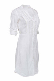 Current Boutique-120% Lino - White Long Sleeve Linen Dress w/ Sparkle Middle Front Sz 8