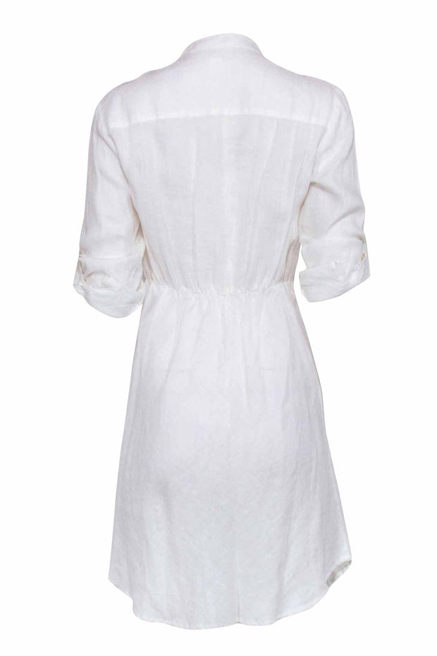 Current Boutique-120% Lino - White Long Sleeve Linen Dress w/ Sparkle Middle Front Sz 8