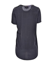 Current Boutique-3.1 Phillip Lim - Black Short Sleeve Tulip Hem w/ Beaded Neckline Detail Top Sz M