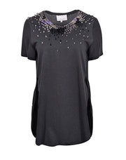 Current Boutique-3.1 Phillip Lim - Black Short Sleeve Tulip Hem w/ Beaded Neckline Detail Top Sz M