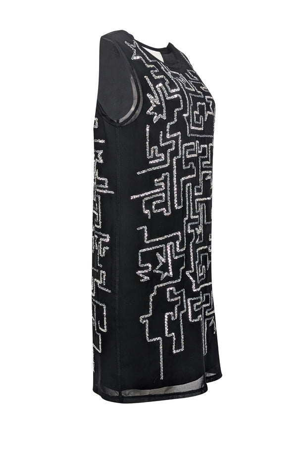 Current Boutique-3.1 Phillip Lim - Black Sleeveless w/ Geometric Silver Sequin Design Dress Sz 4