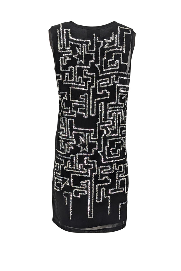 Current Boutique-3.1 Phillip Lim - Black Sleeveless w/ Geometric Silver Sequin Design Dress Sz 4