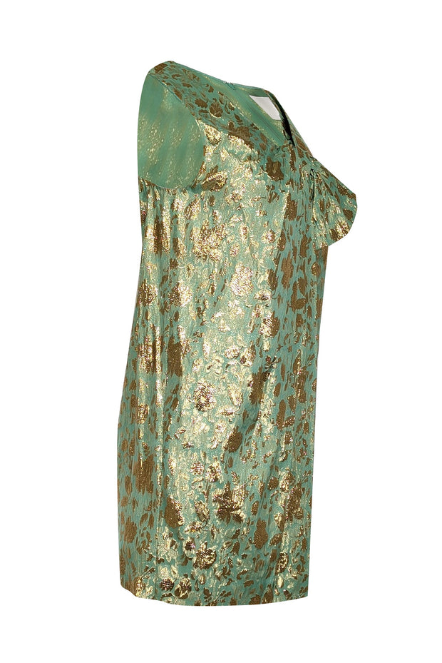 Current Boutique-3.1 Phillip Lim - Mint Green and Metallic Gold Floral Brocade Shift Dress Sz 2