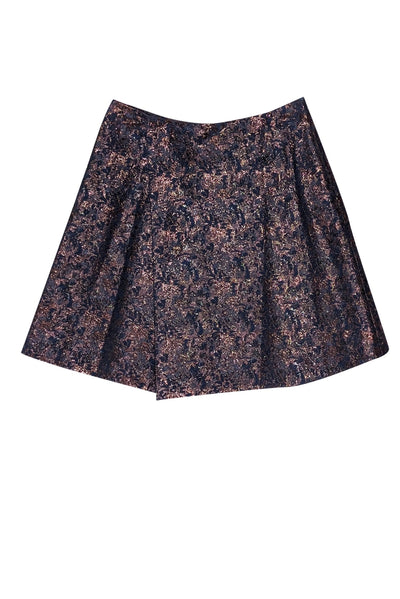 Current Boutique-3.1 Phillip Lim - Navy & Bronze Brocade Faux Wrap Skirt Sz 6