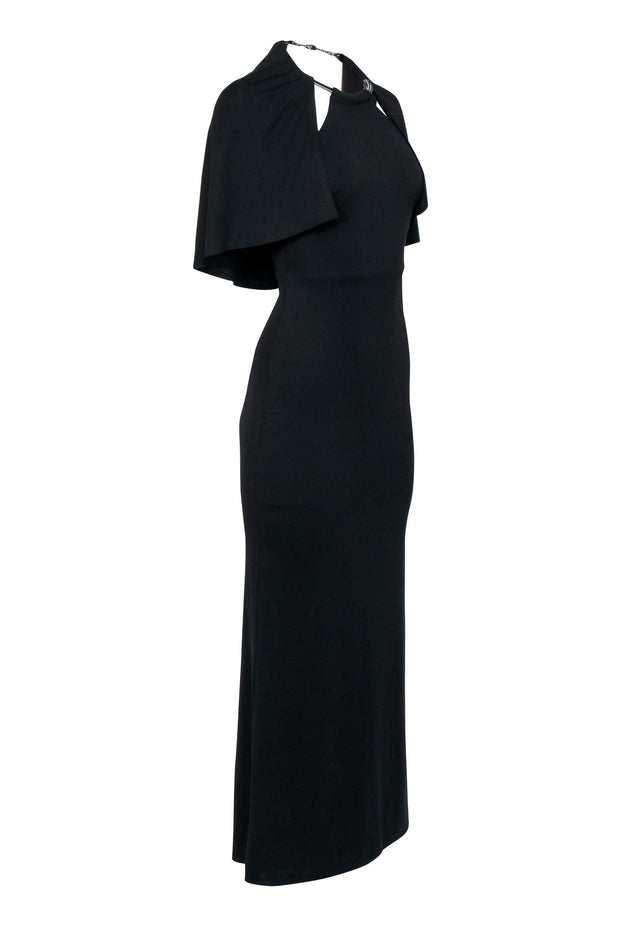 Current Boutique-ABS - Black Crepe Colum Gown w/ Halter Detail Neckline Sz XS