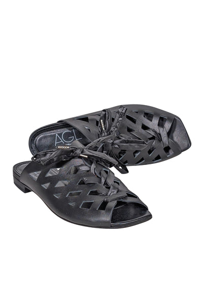 Current Boutique-AGL - Black Laser Cut Out Slide Sandals Sz 8