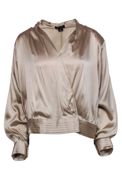 Current Boutique-AS by DF - Beige Silk Blend "Crema" Blouse w/ Padded Shoulders Sz L