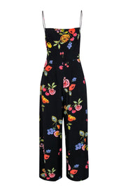 Current Boutique-ASTR the Label - Black w/ Fruit Print Strappy Back Jumpsuit Sz S