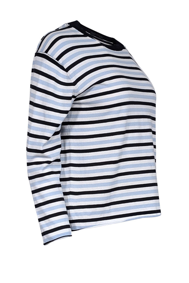 Current Boutique-ATM - White, Black & Blue Striped Knit Long Sleeve Top Sz XS