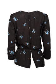 Current Boutique-A.L.C. - Black & Blue Floral Print Silk Peplum Blouse Sz 2