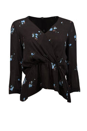 Current Boutique-A.L.C. - Black & Blue Floral Print Silk Peplum Blouse Sz 2