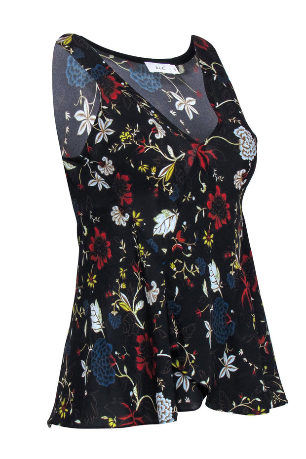 Current Boutique-A.L.C. - Black & Multi Color Floral Sleeveless Top Sz 0