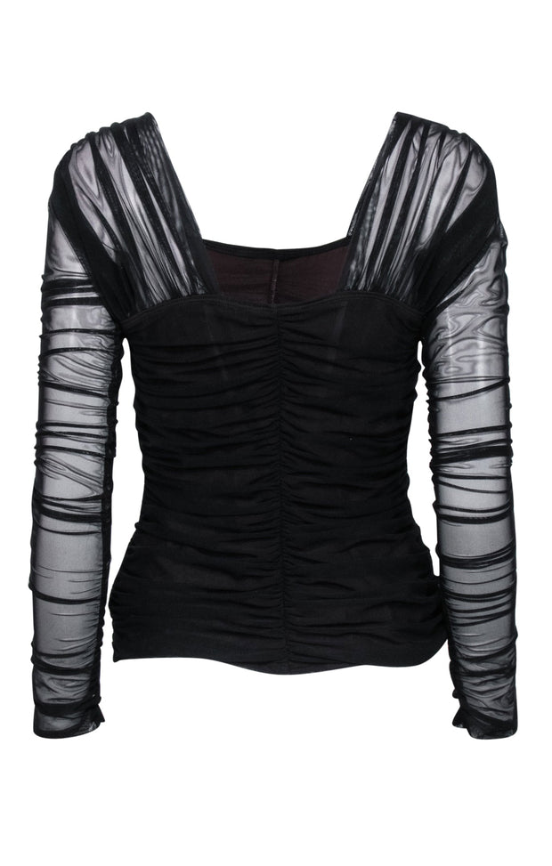 Current Boutique-A.L.C. - Black Ruched Long Sleeve Mesh Top Sz L