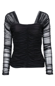 Current Boutique-A.L.C. - Black Ruched Long Sleeve Mesh Top Sz L