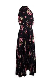 Current Boutique-A.L.C. - Black w/ Pink Floral Print Pleated Satin Mock Neck Dress Sz 8