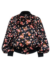 Current Boutique-A.L.C. - Black w/ Pink Floral Print Silk Blend Bomber jacket Sz XS