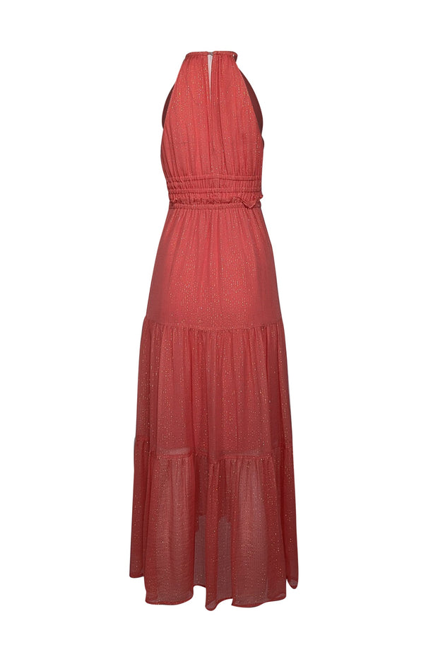 Current Boutique-A.L.C. - Coral w/ Metallic Gold Striped Silk Maxi Dress Sz 4