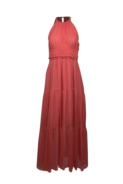 Current Boutique-A.L.C. - Coral w/ Metallic Gold Striped Silk Maxi Dress Sz 4