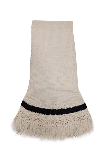 Current Boutique-A.L.C. - Cream Knit Skirt w/ Black trim & Fringe Hem Sz XS