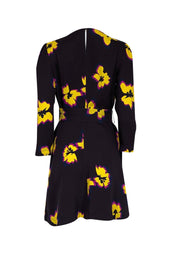 Current Boutique-A.L.C. - Dark Burgundy w/ Yellow & Magenta Floral Print Silk Belted Dress Sz 8