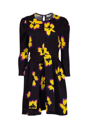 Current Boutique-A.L.C. - Dark Burgundy w/ Yellow & Magenta Floral Print Silk Belted Dress Sz 8