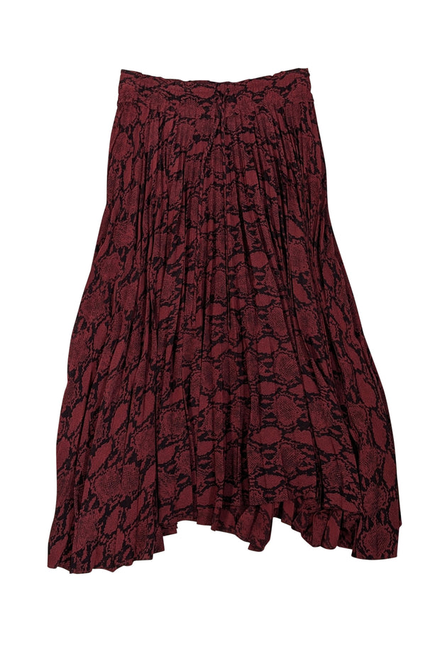 Current Boutique-A.L.C. - Dark Red & Black Snakeskin Print Pleated Skirt Sz 2