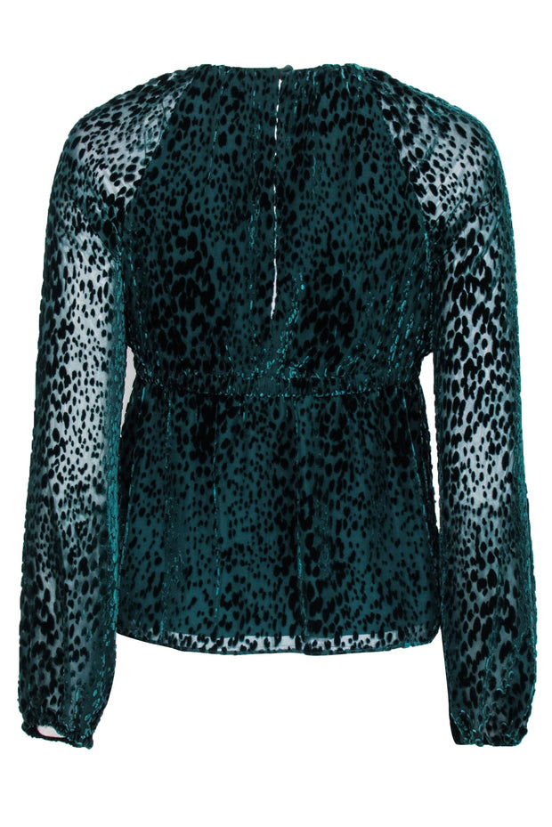 Current Boutique-A.L.C. - Green Leopard Print Velevt Burn Out Top Sz 0