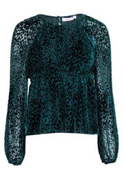 Current Boutique-A.L.C. - Green Leopard Print Velevt Burn Out Top Sz 0