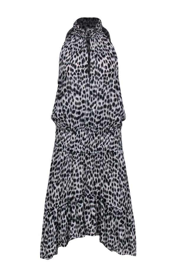 Current Boutique-A.L.C. - Ivory & Black Leopard Print Sleeveless Smocked Waist Dress Sz 14