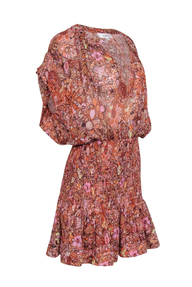 Current Boutique-A.L.C. - Orange & Pink Paisley Print Smocked Bottom Dress Sz 14