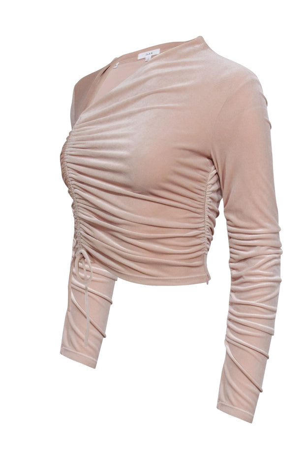 Current Boutique-A.L.C. - Pastel Blush Pink Velvet Ruched Drawstring Top Sz 2