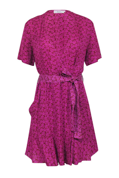 Current Boutique-A.L.C. - Pink & Red Print Short Sleeve Wrap Dress Sz 10