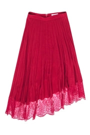 Current Boutique-A.L.C. - Red Pleated Midi Skirt w/ Lace Hem Sz 0