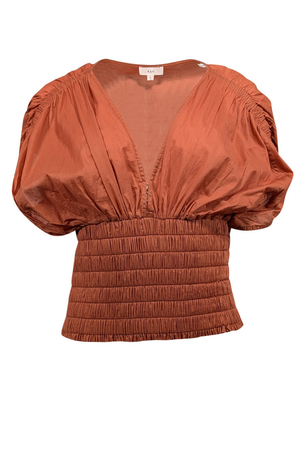 Current Boutique-A.L.C. - Rust Orange Ruched Cotton Blouse Sz 6