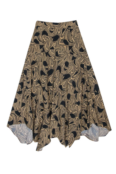 Current Boutique-A.L.C. - Tan & Black Print Cotton Midi Skirt w/ Handkerchief Hem Sz 00