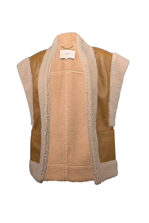 Current Boutique-A.L.C. - Tan Faux Leather Vest w/ Wool Blend Trim Sz XS