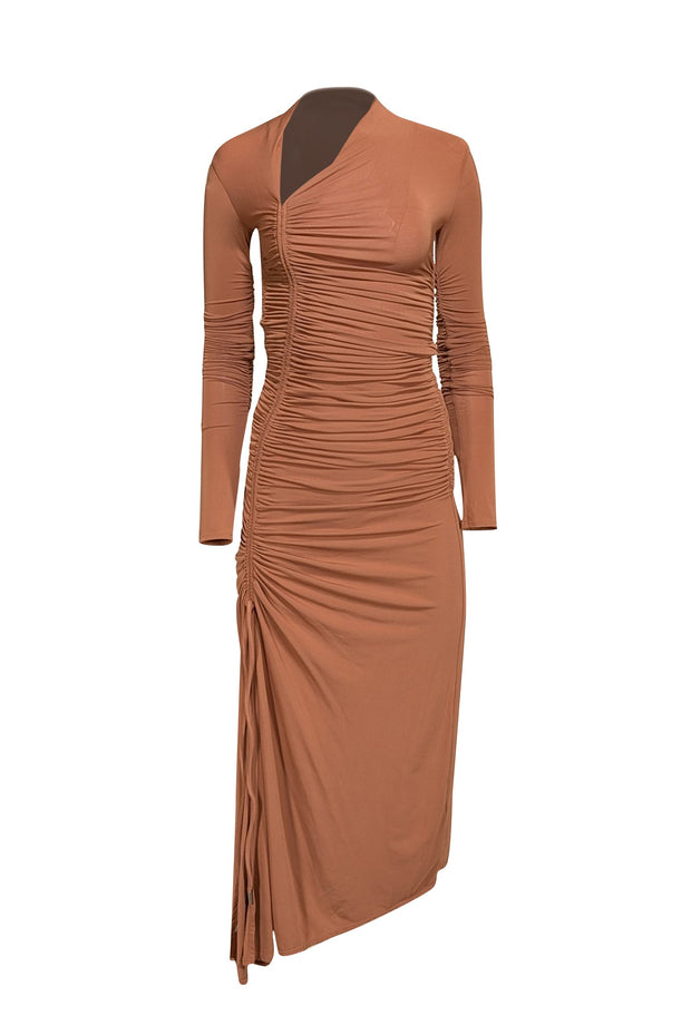 Current Boutique-A.L.C. - Tan Ruched Long Sleeve Midi Dress Sz XS