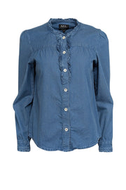 Current Boutique-A.P.C. - Indigo Chambray Shirt w/ Ruffle Trim Sz 6