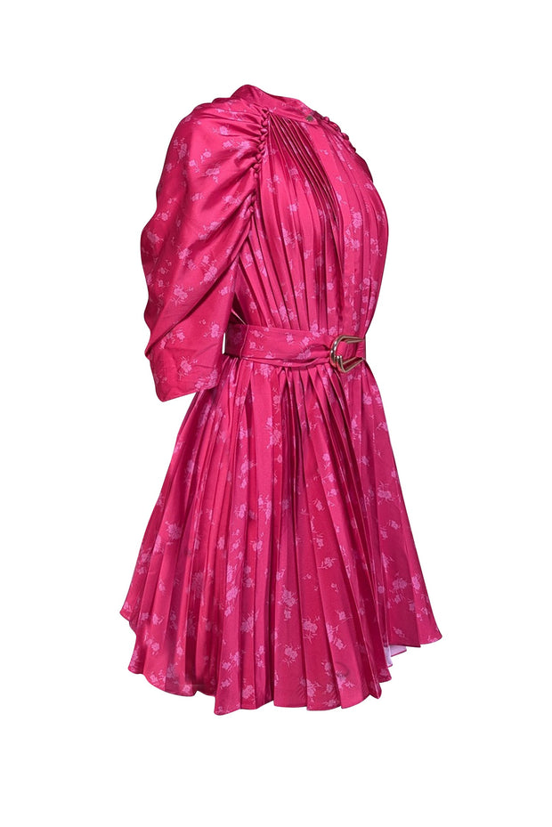 Current Boutique-Acler - Fuchsia Floral Print Pleated Satin Dress Sz 8