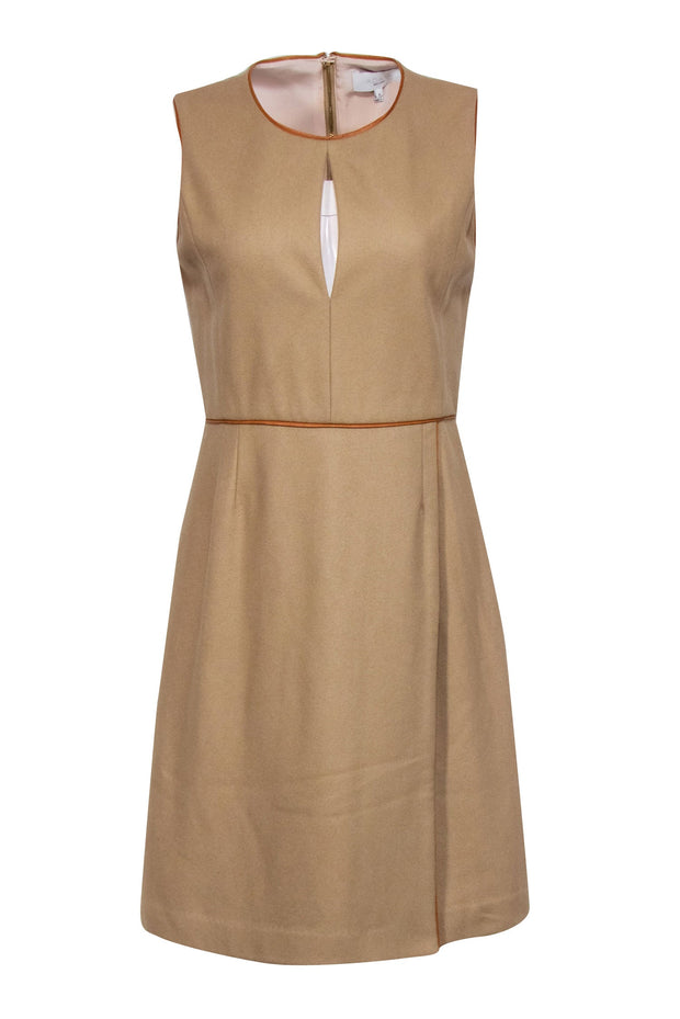 Current Boutique-Adam Lippes - Brown Wool Midi Dress w/ Leather Trim Sz 6