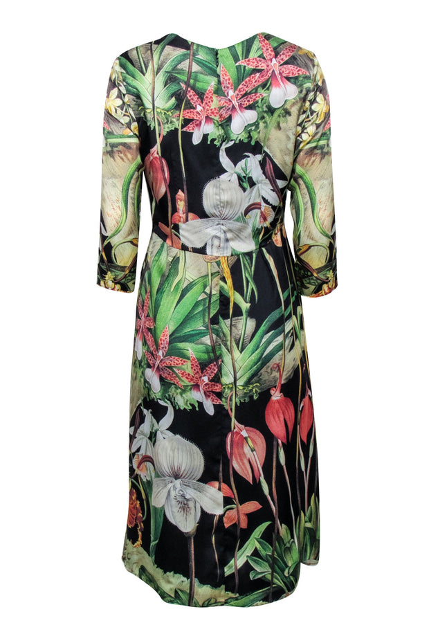 Current Boutique-Adam Lippes - Green, Black, & Multi Color Tropical Floral Print Dress Sz 4