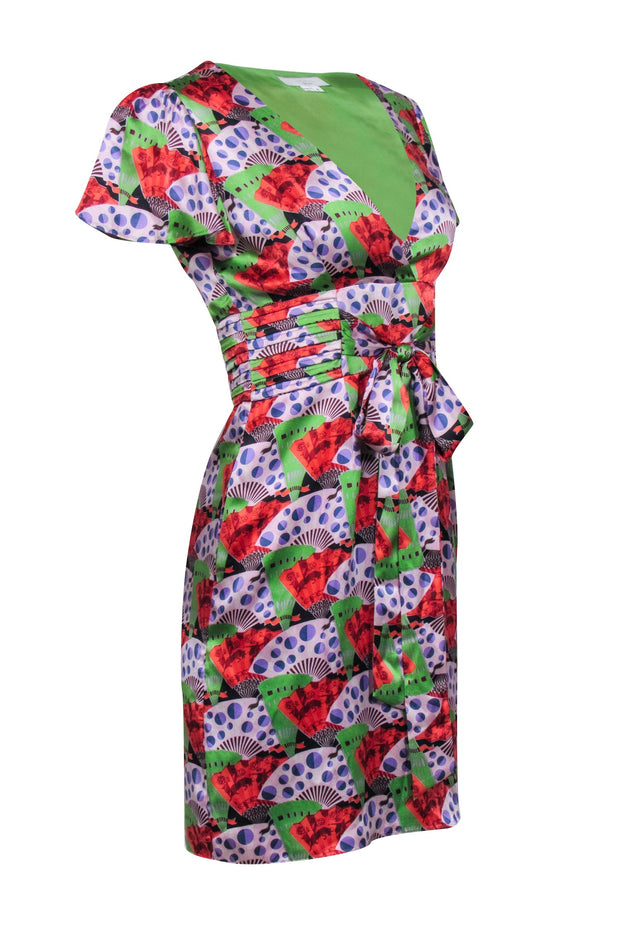 Current Boutique-Adam Lippes - Green & Red Multi Color Printed Silk Dress Sz 4