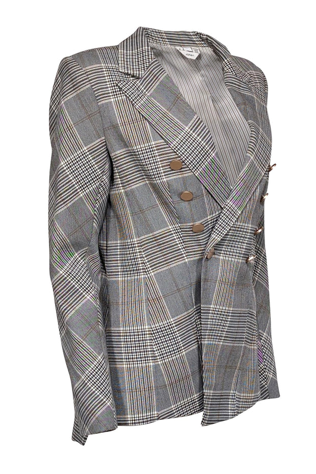 Current Boutique-Adroit - Grey & Cream Plaid Double Breasted Blazer Sz 2