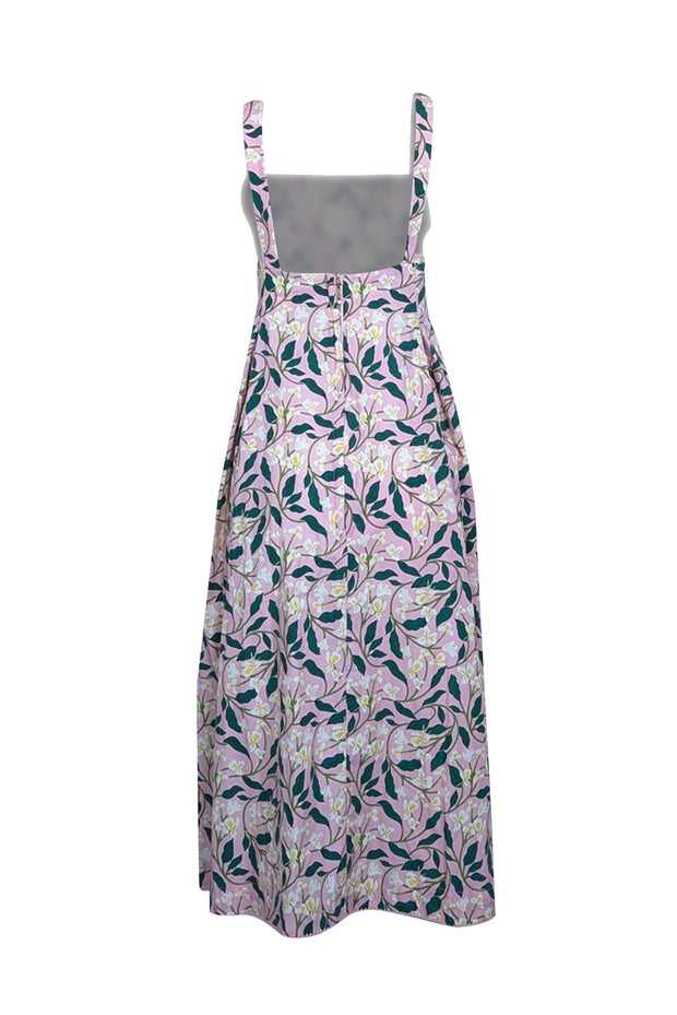 Current Boutique-Agua by Agua Bandita - Pink w/ Green & Yellow Floral Print Pleated Midi Dress Sz L