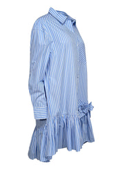 Current Boutique-Aknvas - Blue & White Striped Cotton Shirtdress w/ 3D Floral Appliqué Sz XL