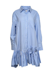 Current Boutique-Aknvas - Blue & White Striped Cotton Shirtdress w/ 3D Floral Appliqué Sz XL