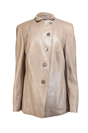 Current Boutique-Akris - Beige Perforated Leather Blazer Sz 18