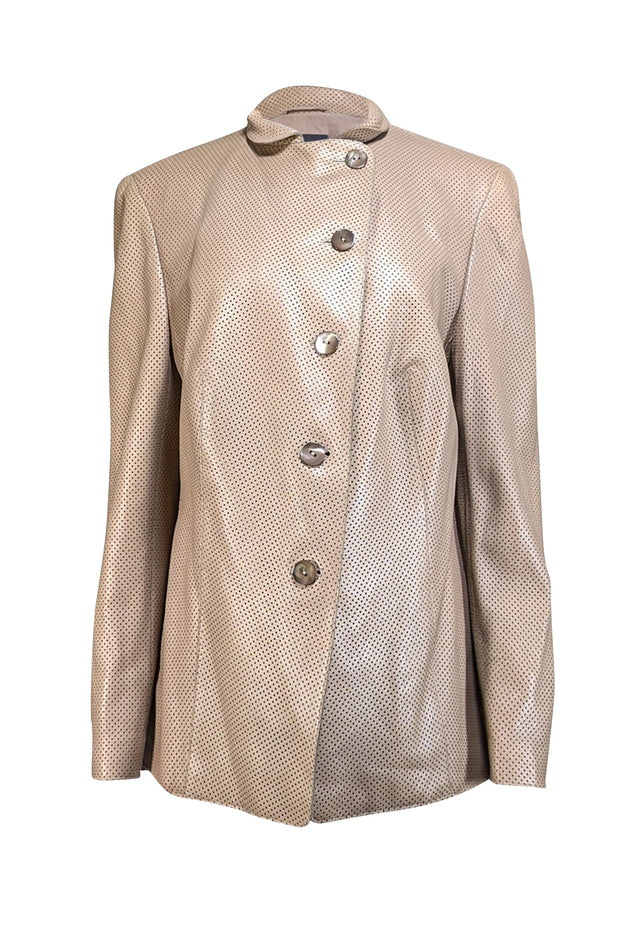 Current Boutique-Akris - Beige Perforated Leather Blazer Sz 18