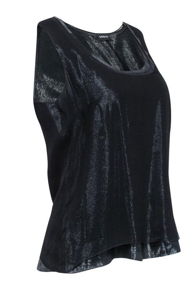 Current Boutique-Akris - Black Silk Shimmer Layered Tank Top Sz 10